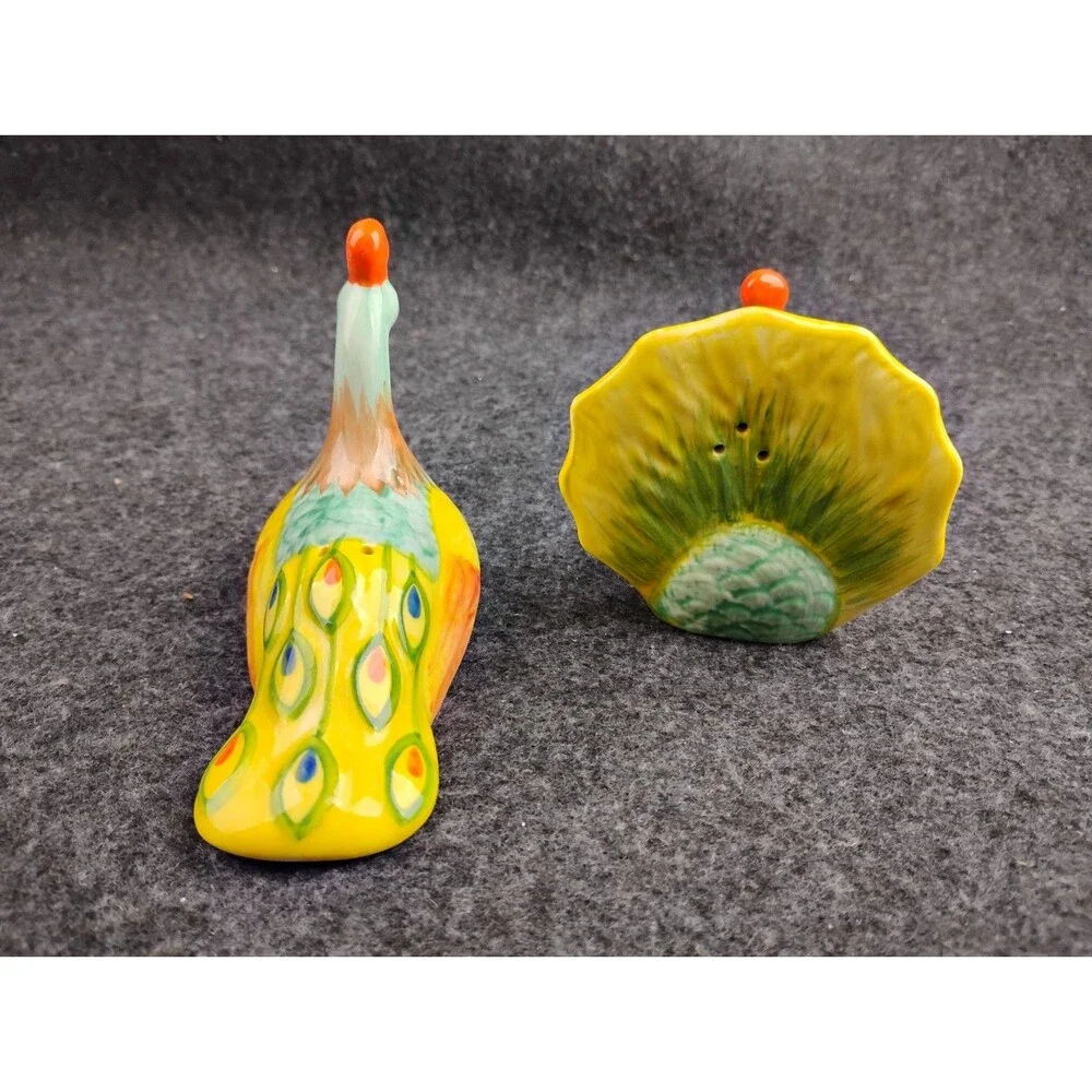 Pier 1 Peacock Salt and Pepper Shakers Colorful Ceramic Set